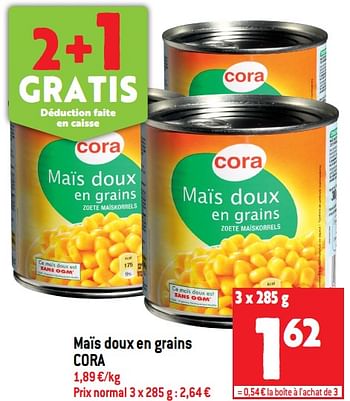 Promotions Maïs doux en grains cora - Produit maison - Match - Valide de 13/07/2022 à 19/07/2022 chez Match