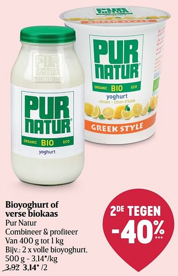 Promoties Volle bioyoghurt - Pur Natur - Geldig van 14/07/2022 tot 20/07/2022 bij Delhaize