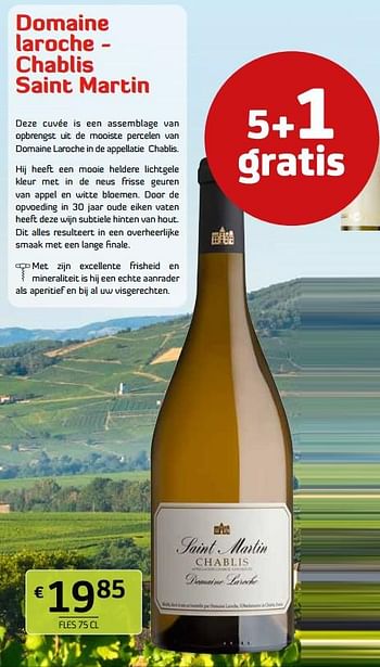 Promotions Domaine laroche - chablis saint martin - Vins blancs - Valide de 15/07/2022 à 28/07/2022 chez BelBev