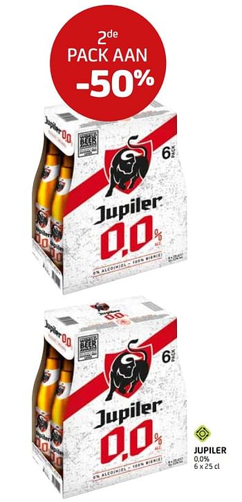 Promoties Jupiler 0,0% 2de pack aan -50% - Jupiler - Geldig van 15/07/2022 tot 28/07/2022 bij BelBev