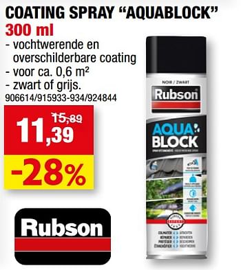 Promoties Coating spray aquablock - Rubson - Geldig van 13/07/2022 tot 21/07/2022 bij Hubo