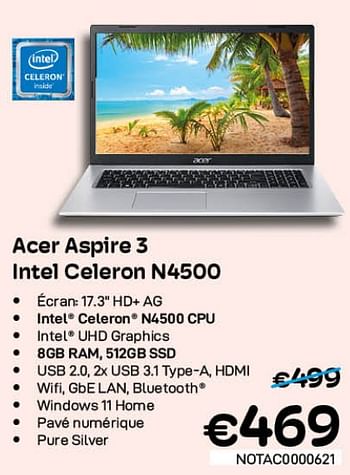 Promotions Acer aspire 3 intel celeron n4500 - Acer - Valide de 01/07/2022 à 31/07/2022 chez Compudeals