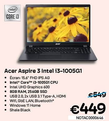 Promotions Acer aspire 3 intel i3-1005g1 - Acer - Valide de 01/07/2022 à 31/07/2022 chez Compudeals