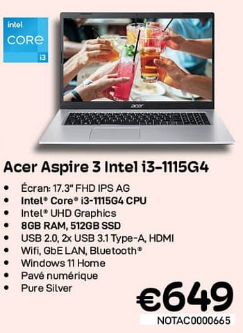 Promotions Acer aspire 3 intel i3-1115g4 - Acer - Valide de 01/07/2022 à 31/07/2022 chez Compudeals