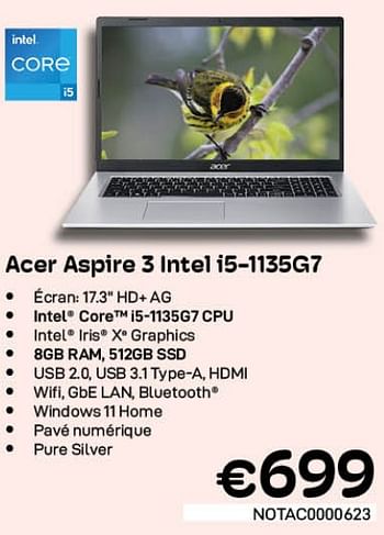 Promotions Acer aspire 3 intel i5-1135g7 - Acer - Valide de 01/07/2022 à 31/07/2022 chez Compudeals