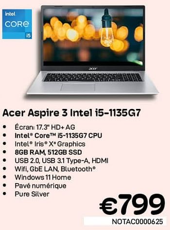 Promotions Acer aspire 3 intel i5-1135g7 - Acer - Valide de 01/07/2022 à 31/07/2022 chez Compudeals