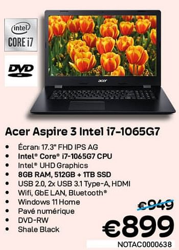 Promotions Acer aspire 3 intel i7-1065g7 - Acer - Valide de 01/07/2022 à 31/07/2022 chez Compudeals