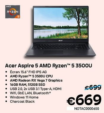 Promotions Acer aspire 5 amd ryzen 5 3500u - Acer - Valide de 01/07/2022 à 31/07/2022 chez Compudeals