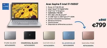 Promotions Acer aspire 5 intel i7-1165g7 pure silver - Acer - Valide de 01/07/2022 à 31/07/2022 chez Compudeals