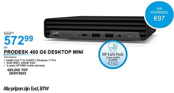 Promoties Hp prodesk 400 g6 desktop mini 23g71ea#uug - HP - Geldig van 01/07/2022 tot 31/07/2022 bij VCD