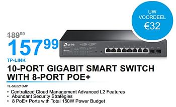 Promoties Tp-link 10-port gigabit smart switch with 8-port poe+ tl-sg2210mp - TP-LINK - Geldig van 01/07/2022 tot 31/07/2022 bij VCD