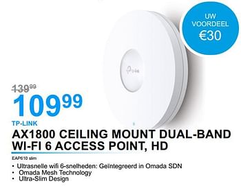 Promoties Tp-link ax1800 ceiling mount dual-band wi-fi 6 access point, hd eap610 slim - TP-LINK - Geldig van 01/07/2022 tot 31/07/2022 bij VCD