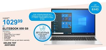 Promoties Hp elitebook 850 g8 3c8c1ea#uug - HP - Geldig van 01/07/2022 tot 31/07/2022 bij Elektro Van Assche