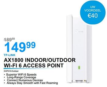Promoties Tp-link ax1800 indoor-outdoor wi-fi 6 access point eap610-outdoor - TP-LINK - Geldig van 01/07/2022 tot 31/07/2022 bij Elektro Van Assche