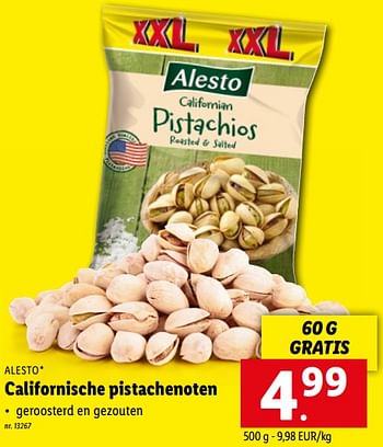 Promoties Californische pistachenoten - Alesto - Geldig van 25/07/2022 tot 30/07/2022 bij Lidl