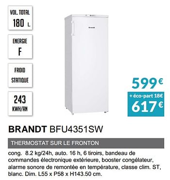 Congélateur armoire BFU4351SW - Brandt Electroménager