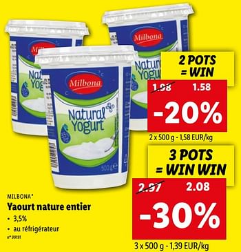 Yaourt nature chez Lidl