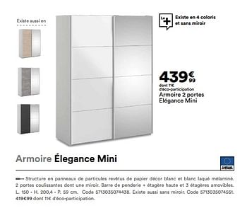 Promotions Armoire 2 portes elégance mini - Produit Maison - But - Valide de 01/06/2022 à 03/10/2022 chez But