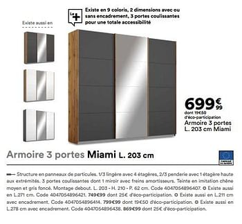 Promotions Armoire 3 portes miami - Produit Maison - But - Valide de 01/06/2022 à 03/10/2022 chez But