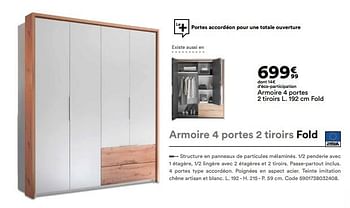 Promotions Armoire 4 portes 2 tiroirs fold - Produit Maison - But - Valide de 01/06/2022 à 03/10/2022 chez But