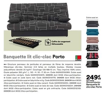 Promotions Banquette lit clic-clac porto - Produit Maison - But - Valide de 01/06/2022 à 03/10/2022 chez But
