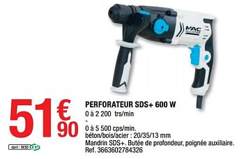 Promotions Mac allister perforateur sds+ 600 w - Mac Allister - Valide de 08/07/2022 à 28/07/2022 chez Brico Depot