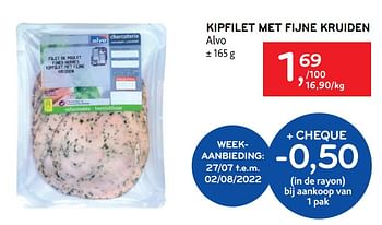 Promoties Kipfilet met fijne kruiden alvo - Huismerk - Alvo - Geldig van 27/07/2022 tot 09/08/2022 bij Alvo