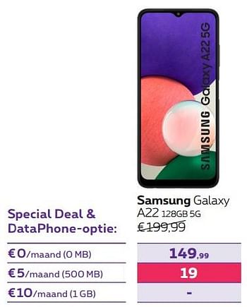 Promoties Samsung galaxy a22 128gb 5g - Samsung - Geldig van 01/07/2022 tot 31/07/2022 bij Proximus