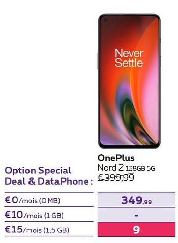 Promotions Oneplus nord 2 128gb 5g - OnePlus - Valide de 01/07/2022 à 31/07/2022 chez Proximus