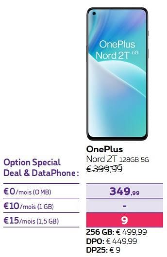 Promotions Oneplus nord 2t 128gb 5g - OnePlus - Valide de 01/07/2022 à 31/07/2022 chez Proximus