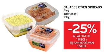 Promotions Salades et spreads alvo -25% à l’achat de 1 pièce - Produit maison - Alvo - Valide de 27/07/2022 à 09/08/2022 chez Alvo