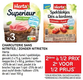 Promoties Charcuterie sans nitrites herta 2ième à 1-2 prix - Herta - Geldig van 27/07/2022 tot 09/08/2022 bij Alvo
