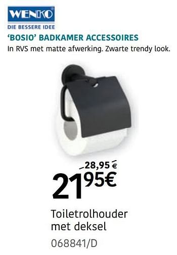 Promoties Bosio badkamer accessoires toiletrolhouder met deksel - Wenko - Geldig van 14/07/2022 tot 14/08/2022 bij HandyHome