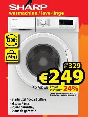 Promoties Sharp wasmachine - lave-linge esha612wd - Sharp - Geldig van 22/07/2022 tot 31/07/2022 bij ElectroStock