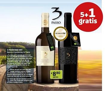 Promotions 3 passo bio wit bianco chardonnay + fiano - Vins blancs - Valide de 29/07/2022 à 11/08/2022 chez BelBev