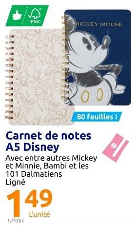 Promotions Carnet de notes a5 disney - Disney - Valide de 20/07/2022 à 27/07/2022 chez Action