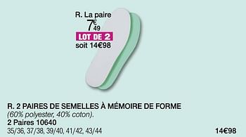 Promotions 2 paires de semelles à mémoire de forme - Produit Maison - Damart - Valide de 15/07/2022 à 31/12/2022 chez Damart