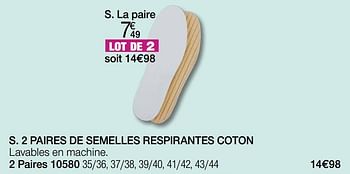 Promotions 2 paires de semelles respirantes coton - Produit Maison - Damart - Valide de 15/07/2022 à 31/12/2022 chez Damart