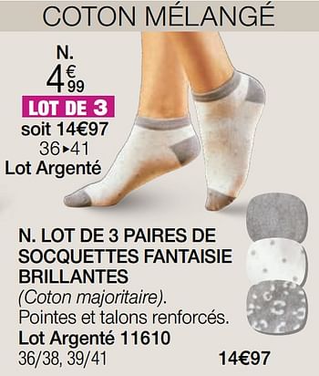 Promotions Lot de 3 paires de socquettes fantaisie brillantes - Produit Maison - Damart - Valide de 15/07/2022 à 31/12/2022 chez Damart