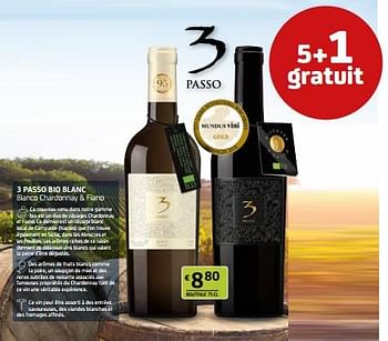 Promotions 3 passo bio blanc bianco chardonnay + fiano - Vins blancs - Valide de 29/07/2022 à 11/08/2022 chez BelBev