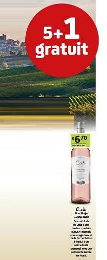 Promotions Cielo pinot grigio blush - Vins rosé - Valide de 29/07/2022 à 11/08/2022 chez BelBev