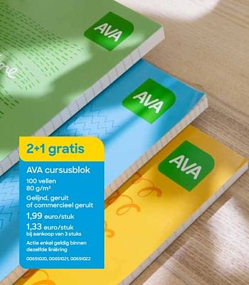 Promoties Ava cursusblok - Huismerk - Ava - Geldig van 01/08/2022 tot 30/09/2022 bij Ava