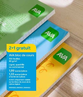 Promoties Ava bloc de cours - Huismerk - Ava - Geldig van 01/08/2022 tot 30/09/2022 bij Ava