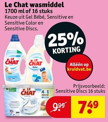 Promoties Le chat wasmiddel sensitive discs - Le Chat - Geldig van 26/07/2022 tot 07/08/2022 bij Kruidvat