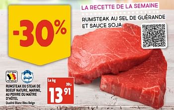 Promotions Rumsteak ou steak de boeuf nature marine au poivre ou maître d’hôtel - Produit maison - Match - Valide de 27/07/2022 à 02/08/2022 chez Match