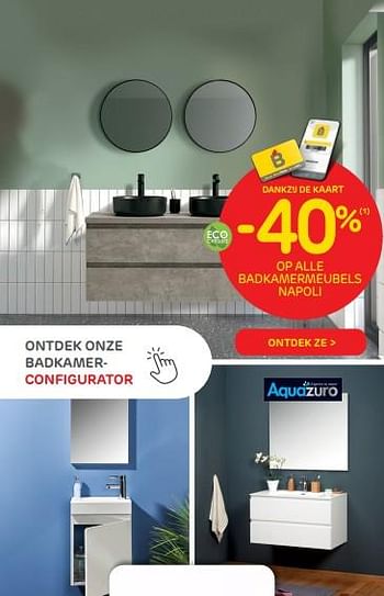 Promoties -40% op alle badkamermeubels napoli - Aquazuro - Geldig van 27/07/2022 tot 08/08/2022 bij Brico