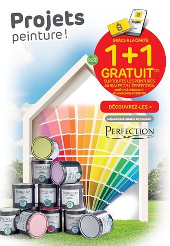 Promotions 1+1 gratuit sur toutes les peintures murales 2,5 l perfection - Perfection - Valide de 27/07/2022 à 08/08/2022 chez Brico