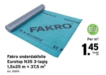 Promoties Fakro onderdakfolie eurotop n35 3-lagig - Fakro - Geldig van 27/07/2022 tot 30/08/2022 bij Gamma