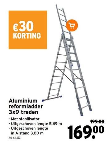 Promoties Aluminium reformladder 3x9 treden - Huismerk - Gamma - Geldig van 27/07/2022 tot 09/08/2022 bij Gamma
