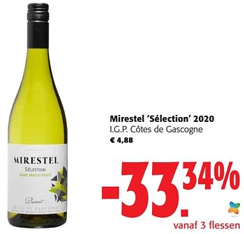 Promoties Mirestel sélection 2020 i.g.p. côtes de gascogne - Witte wijnen - Geldig van 27/07/2022 tot 09/08/2022 bij Colruyt